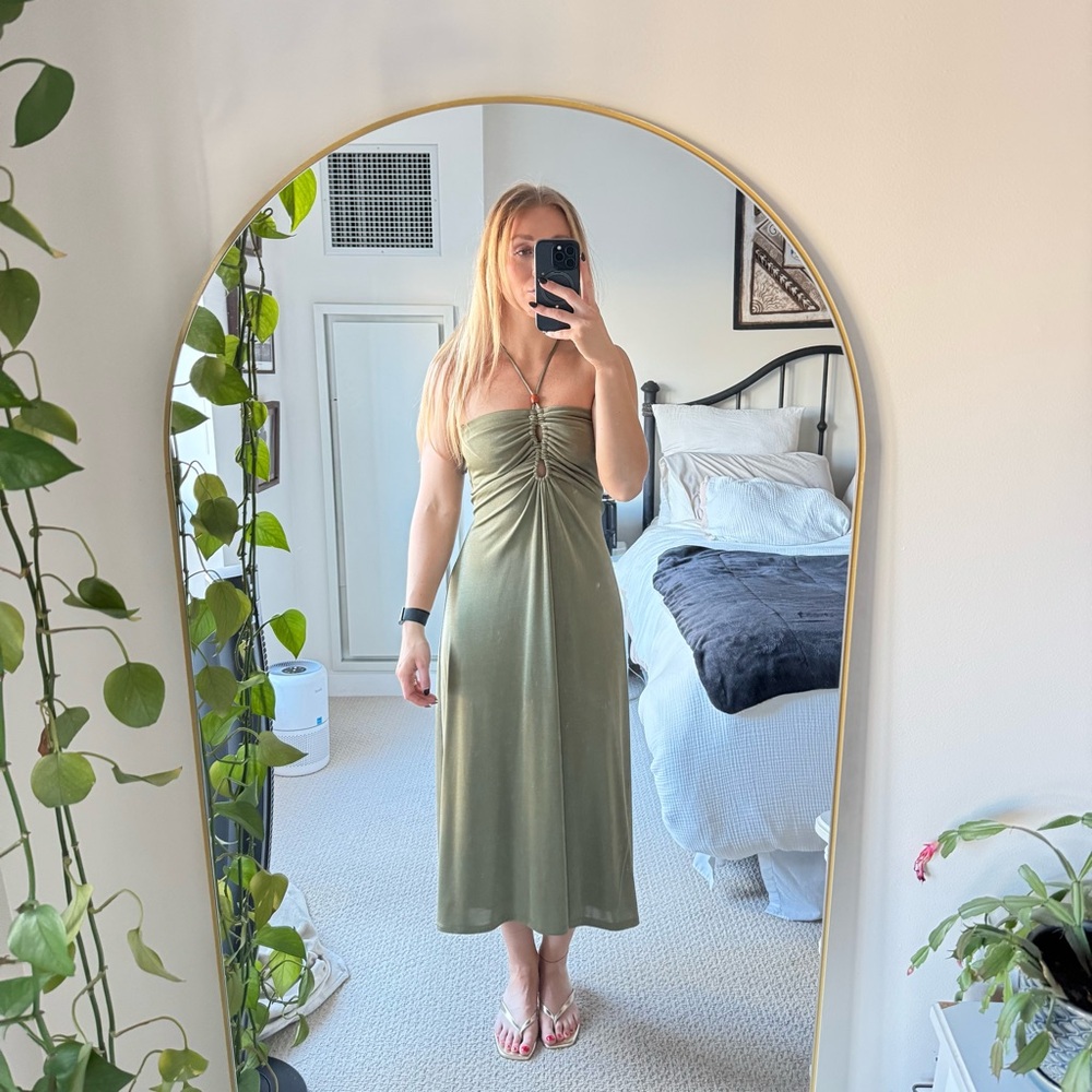 Jason Wu olive green halter midi dress